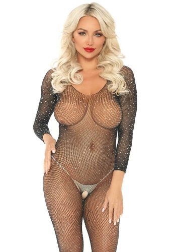 Fishnet Sleeved Bodystocking Black O/S